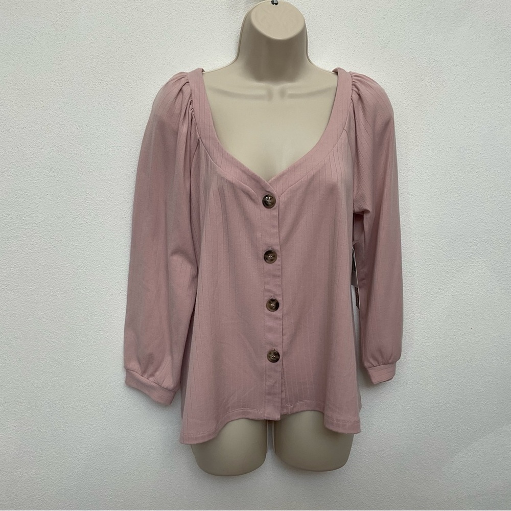 NWT Soho Girls Blush Pink Button Down Blouse Size Large Spring Light Career